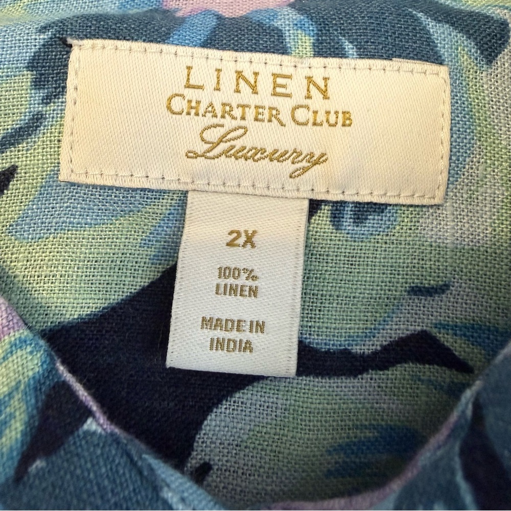 Linen Button Up Long‎ Adjustable Sleeve Navy Floral Charter Club Women’s Size 2X - Picture 5 of 11
